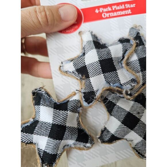 Enchanted Forest plaid star mini ornament set Xmas tree lightweight - Picture 4 of 5